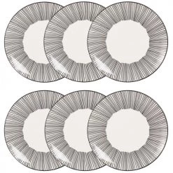 Maisons Du Monde Assiettes à Dessert Assiette à Dessert En Grès Blanc Motifs à Rayures - Lot De 6