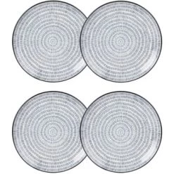Maisons Du Monde Assiettes à Dessert Assiette à Dessert En Grès Blanc Motifs Graphiques Bleus - Lot De 4 -Assiettes Soldes Magasin assiette a dessert en gres imprime traits bleus ischia 1000 4 8 190166 4 1