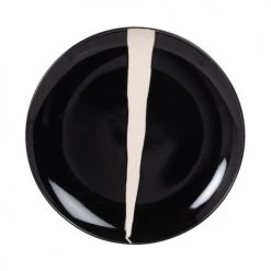 Maisons Du Monde Assiettes à Dessert Assiette à Dessert En Grès Noir Et Trait Blanc - Lot De 4