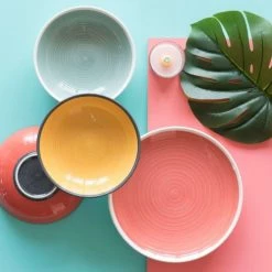 Maisons Du Monde Assiettes Creuses Assiette Creuse En Faïence Jaune Et Verte - Lot De 2 -Assiettes Soldes Magasin assiette creuse en faience jaune et verte 1000 6 25 180835 3