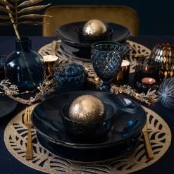 Maisons Du Monde Vaisselle De Noël Assiette Creuse En Grès Bleu - Lot De 2 -Assiettes Soldes Magasin assiette creuse en gres bleu 1000 15 0 207296 4