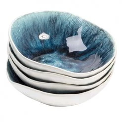 Kare Design Assiettes Creuses Assiette Creuse En Grès Bleu Et Blanc D17 - Lot De 4