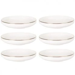 Maisons Du Monde Vaisselle De Noël Assiette Creuse En Porcelaine Blanche Et Dorée - Lot De 6