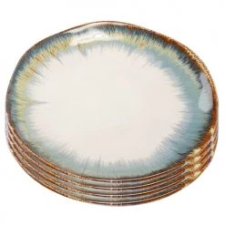 Kare Design Assiettes Plates Assiette En Céramique Blanche Et Bleue D20 - Lot De 4