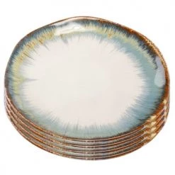 Kare Design Assiettes Plates Assiette En Céramique Blanche Et Bleue D26 - Lot De 4