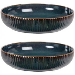 Maisons Du Monde Assiettes Plates Assiette En Grès Bleu Et Marron - Lot De 2