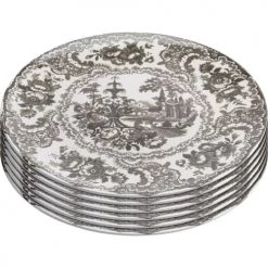 Kare Design Assiettes Plates Assiette Plate En Céramique Grise D27 - Lot De 6