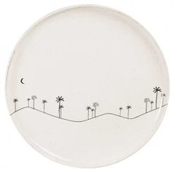 Maisons Du Monde Assiettes Plates Assiette Plate En Grès Beige Motifs Palmiers Noirs - Lot De 6