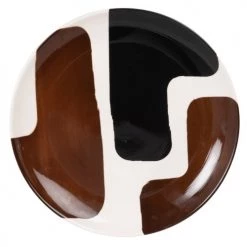 Maisons Du Monde Assiettes Plates Assiette Plate En Grès Blanc, Marron Et Noir - Lot De 6