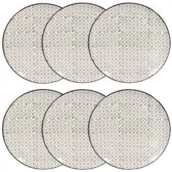 Maisons Du Monde Vaisselle De Noël Assiette Plate En Grès Blanc Motifs Graphiques Noirs - Lot De 6