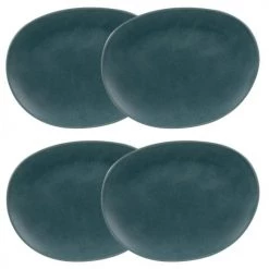 Maisons Du Monde Assiettes Plates Assiette Plate En Grès Bleu Vert - Lot De 4