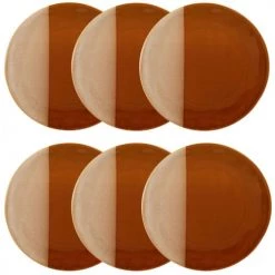 Maisons Du Monde Assiettes Plates Assiette Plate En Grès Caramel Et Crème - Lot De 6
