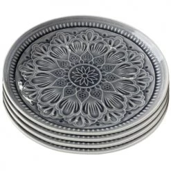 Kare Design Assiettes Plates Assiette Plate En Grès Gris D27 - Lot De 4