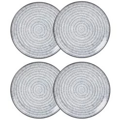 Maisons Du Monde Assiettes Plates Assiette Plate En Grès Blanc Motifs Graphiques Bleus - Lot De 4 -Assiettes Soldes Magasin assiette plate en gres imprime traits bleus ischia 1000 3 7 190165 4