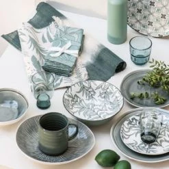 Maisons Du Monde Assiettes Plates Assiette Plate En Grès Motifs Graphiques Bleu Gris, Verts Et Blancs - Lot De 6 -Assiettes Soldes Magasin assiette plate en gres motifs graphiques bleu gris verts et blancs 1000 5 0 211519 3