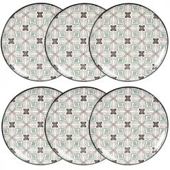 Maisons Du Monde Assiettes Plates Assiette Plate En Grès Motifs Graphiques Bleu Gris, Verts Et Blancs - Lot De 6
