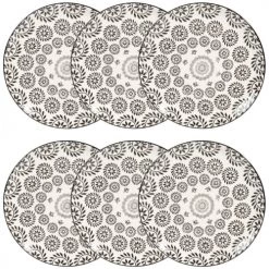 Maisons Du Monde Vaisselle De Noël Assiette Plate En Grès Noir Et Blanc Imprimé - Lot De 6