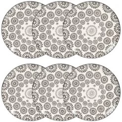 Maisons Du Monde Vaisselle De Noël Assiette Plate En Grès Noir Et Blanc Imprimé - Lot De 6 -Assiettes Soldes Magasin assiette plate en gres noir et blanc imprime chiang mai 1000 6 26 154145 6 1