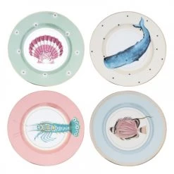 Yvonne Ellen Assiettes Plates Assiettes En Porcelaine Animaux Marins D20cm - Lot De 4