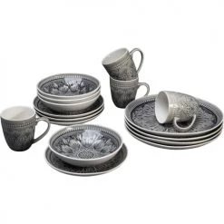 Kare Design Assiettes Plates Lot 4 Bols, 4 Tasses, 4 Assiettes D27, 4 Assiettes D21 En Grès Gris -Assiettes Soldes Magasin lot 4 bols 4 tasses 4 assiettes d27 4 assiettes d21 en gres gris 4