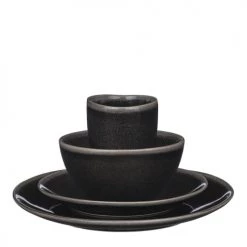 Mica Decorations Assiettes Plates Service De Table 16 Pièces En Céramique Noir